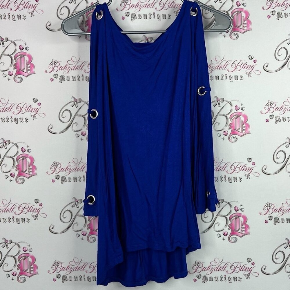 Cable & Gauge Royal Blue Blouse with Grommet Accents metal rings